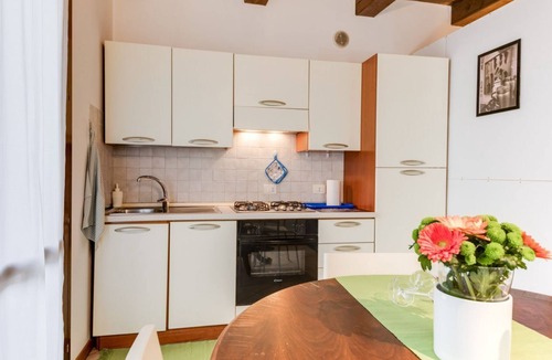 Forli Apartment | Studio Mazzini is a comfortable studio apartment on the second floor, a single room partially divided between a living area with an equipped kitchenette and a sleeping area with a double bed.The bathroom has a toilet, sink, and shower.The kitchen is full
